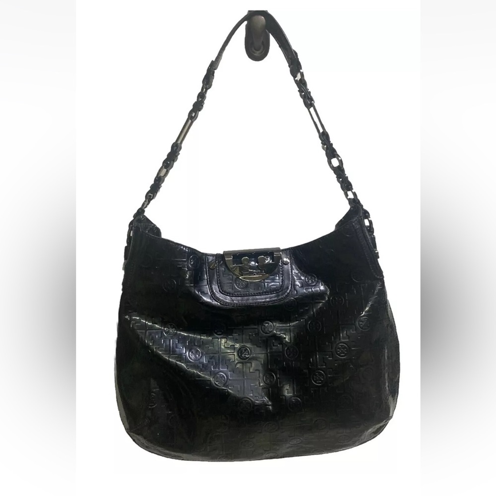 Tory Burch embossed  Patent Leather handbag Black & Black Hardware W/ Dust Bag